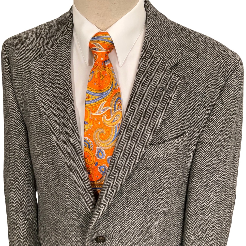Lauren Ralph Lauren Blazer Mens 44R Gray Herringbone Elbow Patch Academic Preppy